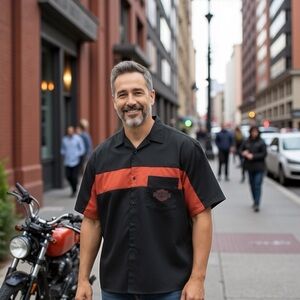 Harley-Davidson Men's Two-Tone Black and Red Shirt